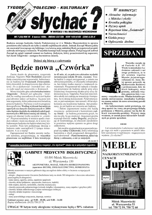 Okładka gazety Co słychać? - nr 7 (35) 1998